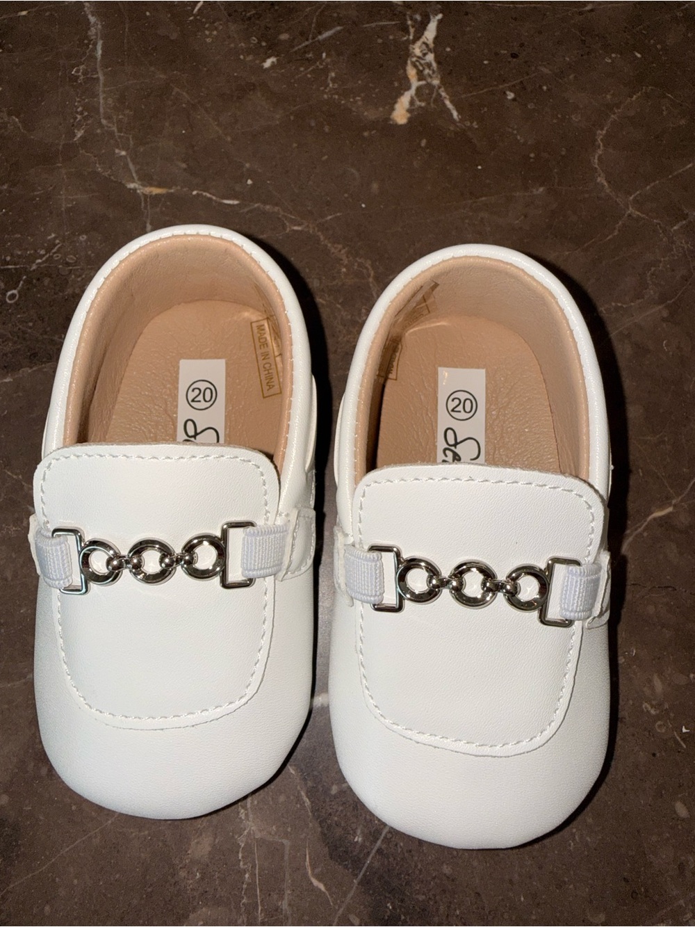SEVVA Aldolfo White Kids Loafers with Silver Chain Accent